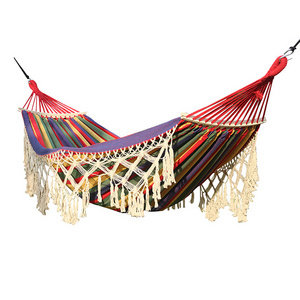 Fishtail Knitting Portable Wooden Canvas Hammock for Travel Beach