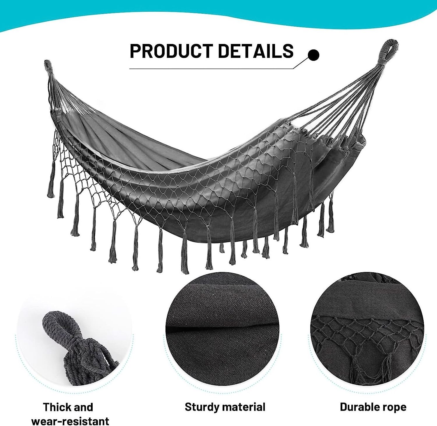 Modern Sturdy Fringe Outdoor Hammock with Wooden Bar