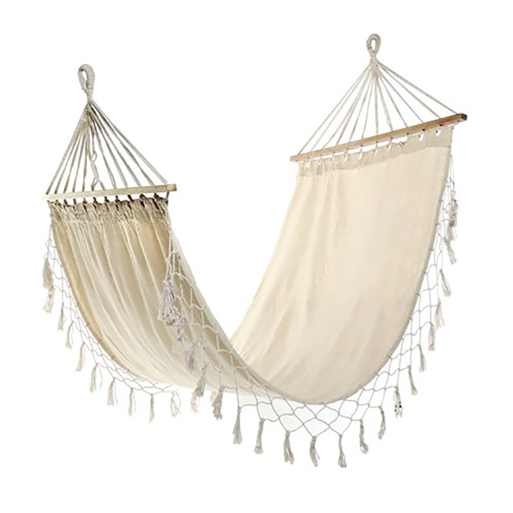 Modern Sturdy Fringe Outdoor Hammock with Wooden Bar