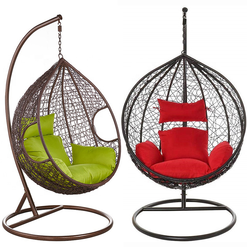 Outdoor Rattan Furniture Garden Hanging Egg Chair Swing with Stand