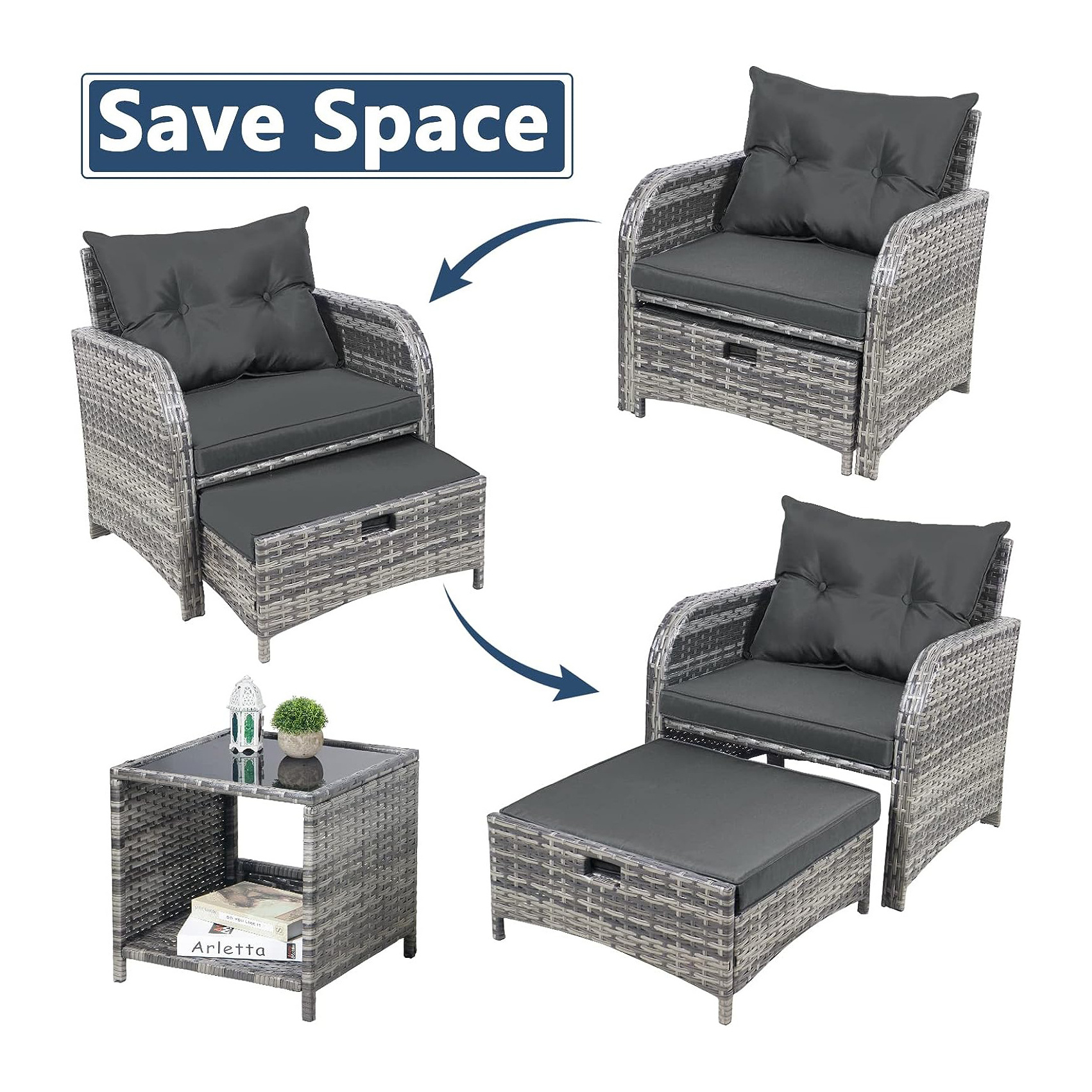 Patio Sofa Set All Weather Wicker Outdoor Sectional PE Rattan Furniture Set for Patio/Garden/Lawn/Poolside/Balcony