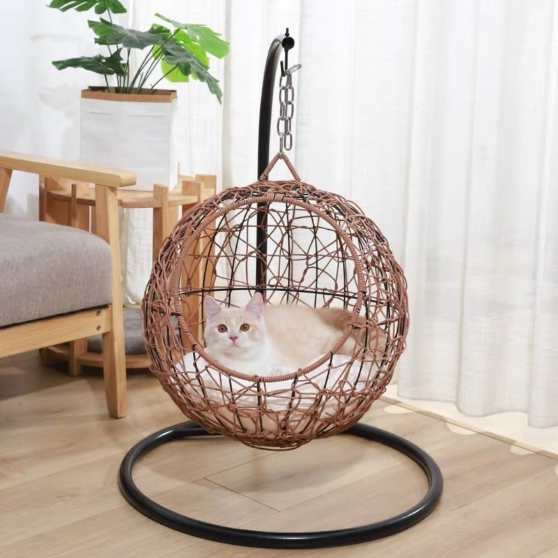 Hanging pet bed Hanging pet bed Hot selling ball shape Indoor Rattan  Hanging pet bed with stand