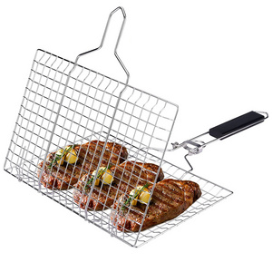 Portable BBQ Wire Mesh Fish Grill Basket with Detachable Handle