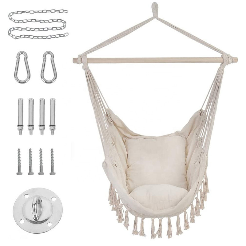 Poly-cotton Portable Patio macrame chair swing with Tassels