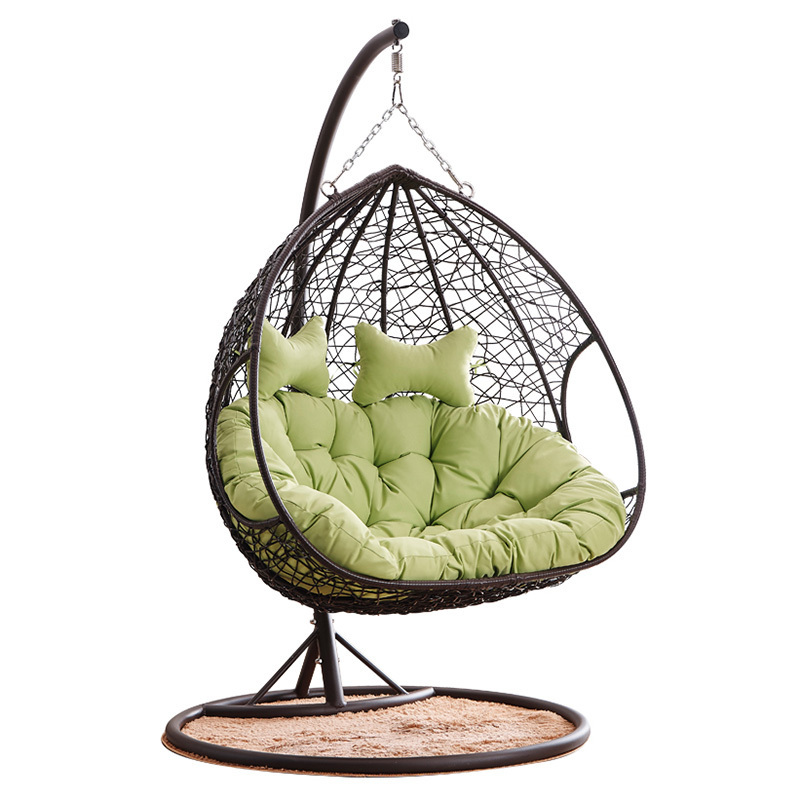 Modern outdoor furniture PE Rattan Garden Swing Double egg hanging swing chair with Stand