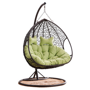 Modern outdoor furniture PE Rattan Garden Swing Double egg hanging swing chair with Stand