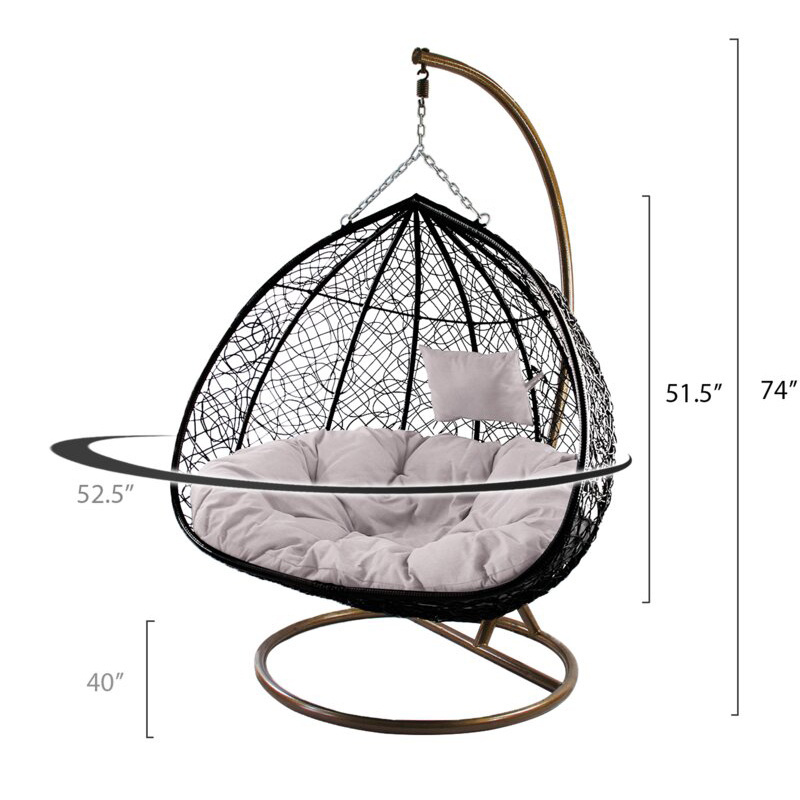 Rattan Egg Wicker Double Person Hanging Swing Chair for Outdoor Patio