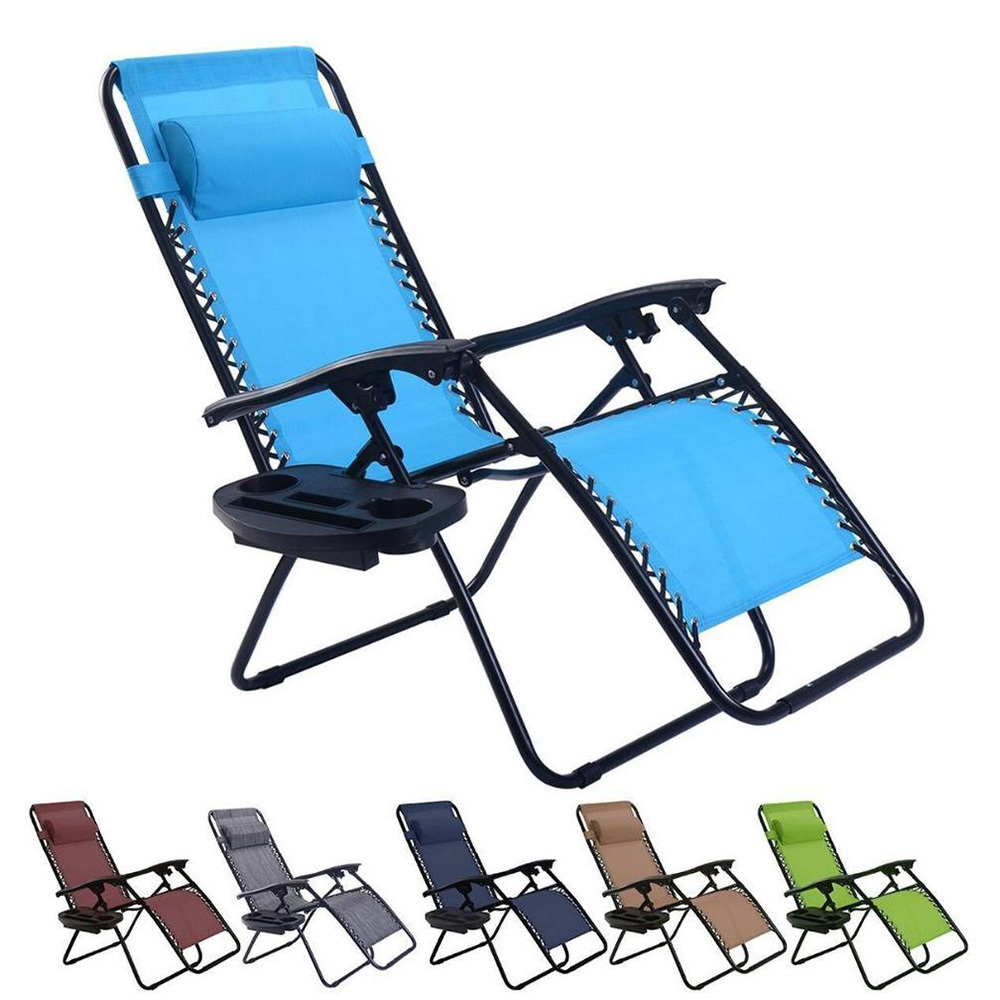 Adjustable Lounge Chair Zero Gravity Lounge Deck chair with Headrest & Cup Holder for Garden Outdoor Camping Pool Lawn