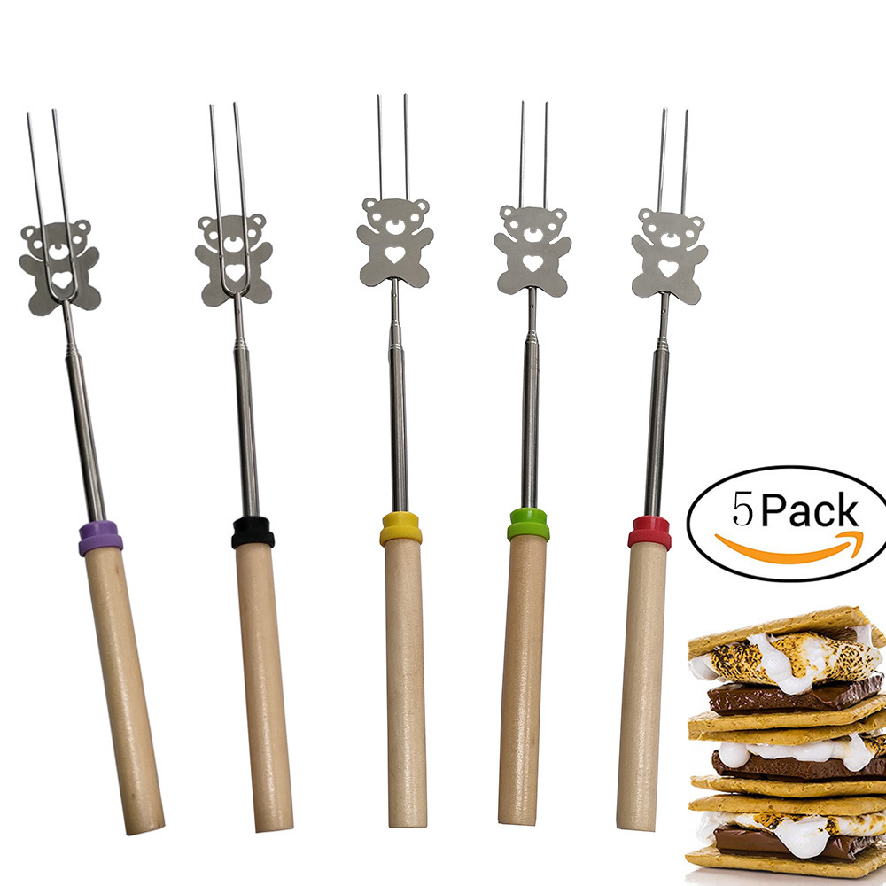 32'' BBQ Smores Skewers Marshmallow Roasting Sticks for Campfire Kit