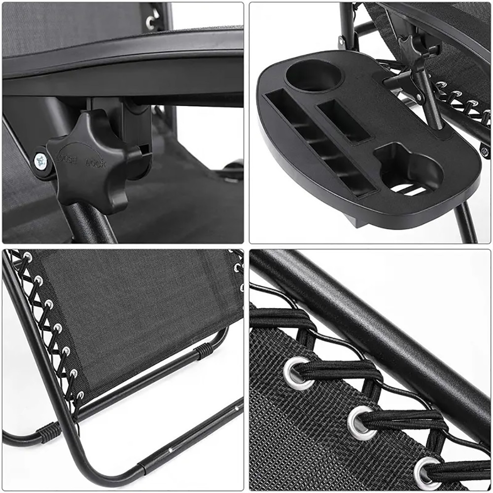 Adjustable Lounge Chair Zero Gravity Lounge Deck chair with Headrest & Cup Holder for Garden Outdoor Camping Pool Lawn