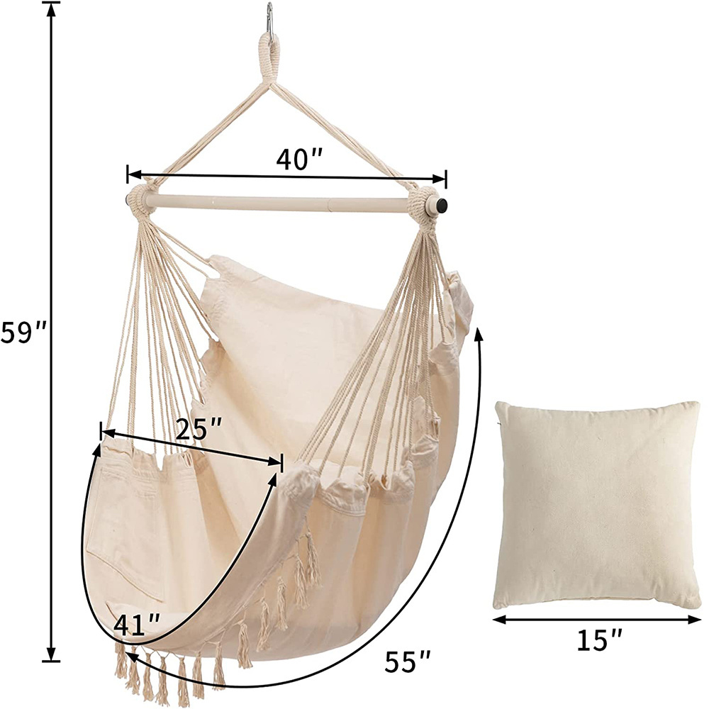 Hand Weaved Cotton Rope Hanging Hammock Chair with Cushions