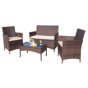 Classic Design Rattan Wicker Dining Table with Cushioned Patio Chairs