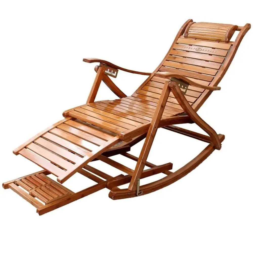 Outdoor Sun Lounger Chair Bamboo Rocking Chair Recliner Garden Deck Chair for Elderly