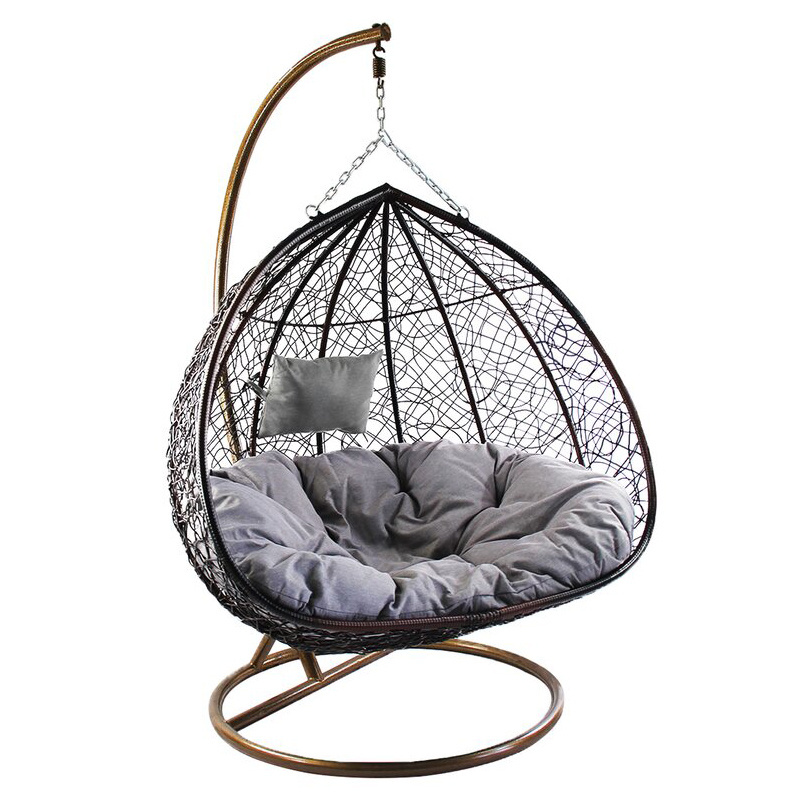 Modern outdoor furniture PE Rattan Garden Swing Double egg hanging swing chair with Stand