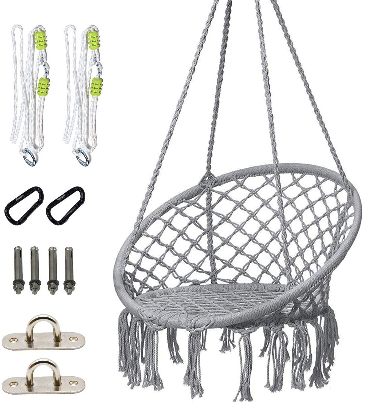 Scandi-Boho Style Cotton Macrame Swing Chair Outdoor Furniture for Backyard,Patios,Garden