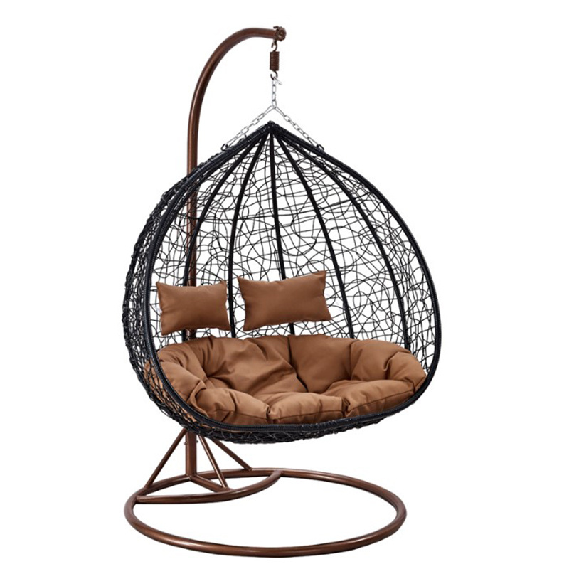 Modern outdoor furniture PE Rattan Garden Swing Double egg hanging swing chair with Stand