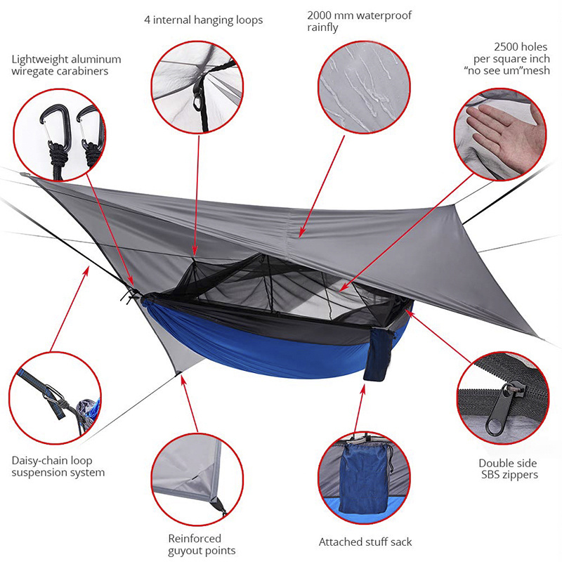 Camping Parachute Hammock with Mosquito Net and Rain Fly