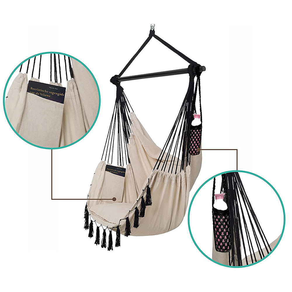 Poly-cotton Portable Patio macrame chair swing with Tassels