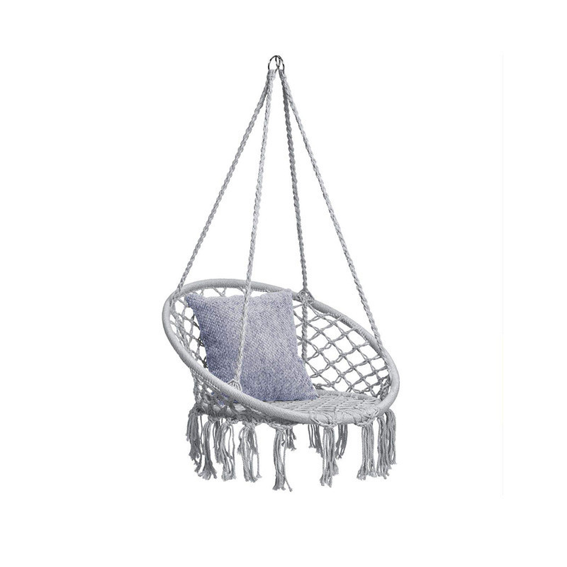 Bohemian Style Handwoven Cotton Round Hammock Chair Macrame Swing For Garden