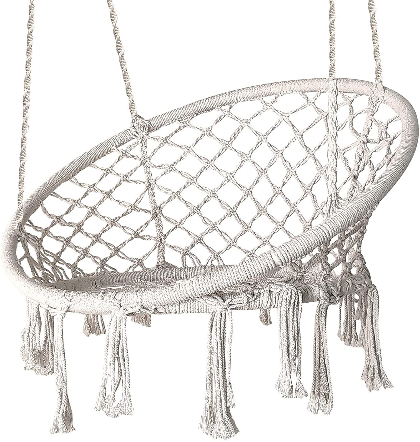 Scandi-Boho Style Cotton Macrame Swing Chair Outdoor Furniture for Backyard,Patios,Garden