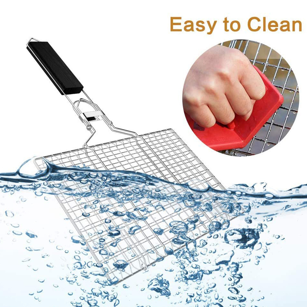 Portable BBQ Wire Mesh Fish Grill Basket with Detachable Handle