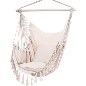 Scandi-Boho Style Polycotton Macrame Swing Chair with 2 Seat Cushions