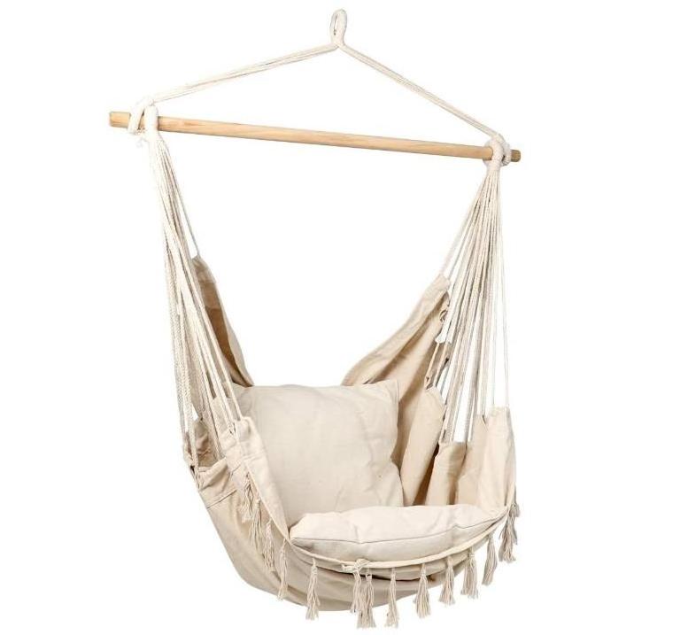 Poly-cotton Portable Patio macrame chair swing with Tassels