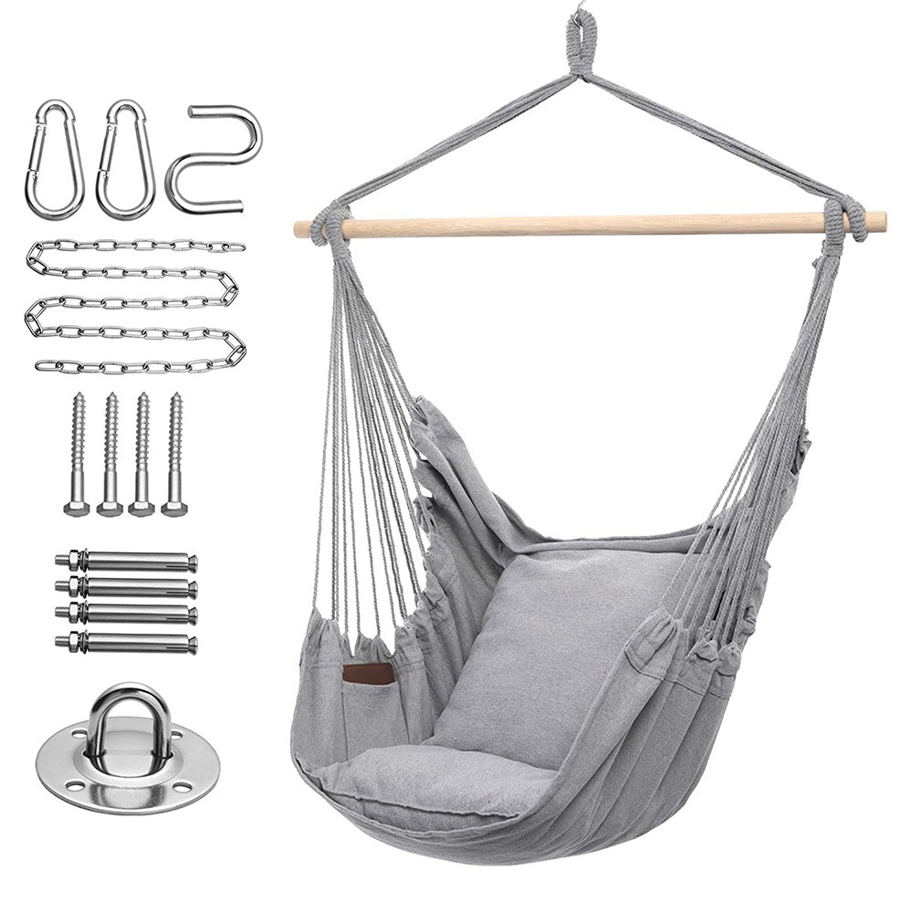 Adjustable and Easy Installation Poly-cotton Hammock Swing Hanging Chair Including Hanging Kits