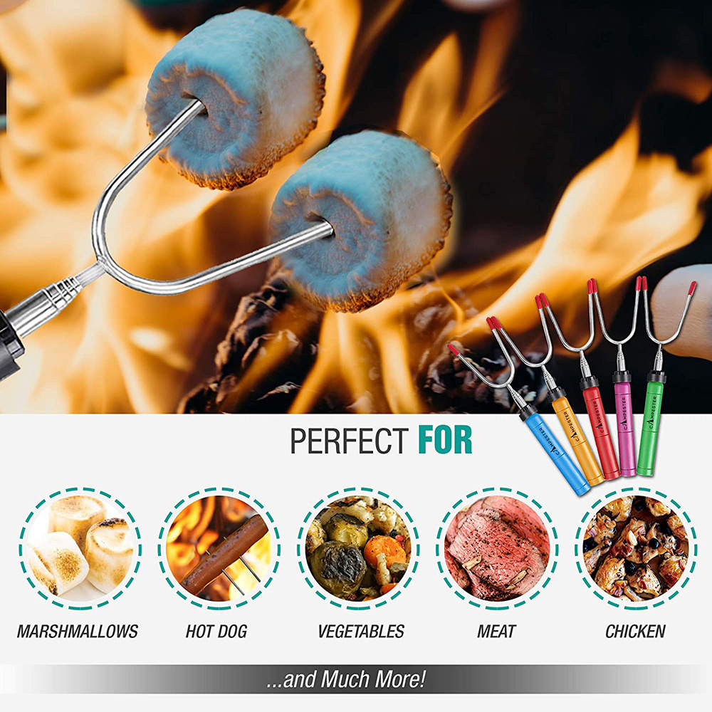 Camping Campfire Accessories BBQ Forks Telescoping Marshmallow Sticks