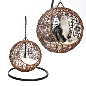 Hanging pet bed Hanging pet bed Hot selling ball shape Indoor Rattan  Hanging pet bed with stand