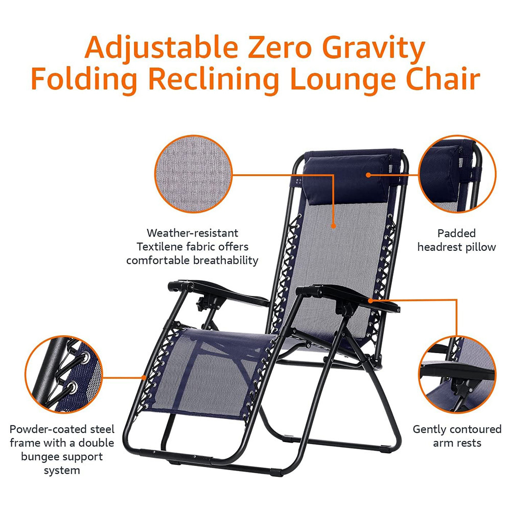 Adjustable Lounge Chair Zero Gravity Lounge Deck chair with Headrest & Cup Holder for Garden Outdoor Camping Pool Lawn