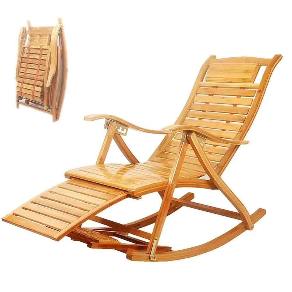 Outdoor Sun Lounger Chair Bamboo Rocking Chair Recliner Garden Deck Chair for Elderly