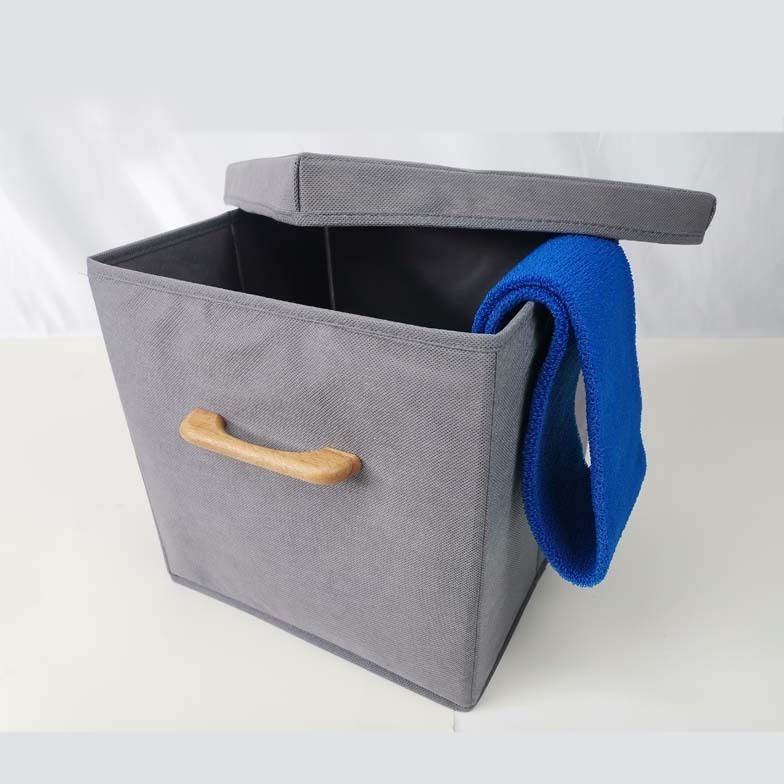 Foldable Storage cubes, Fabric Organizer Bins With wood Handle, For Organizing cubby or Closet Shelves