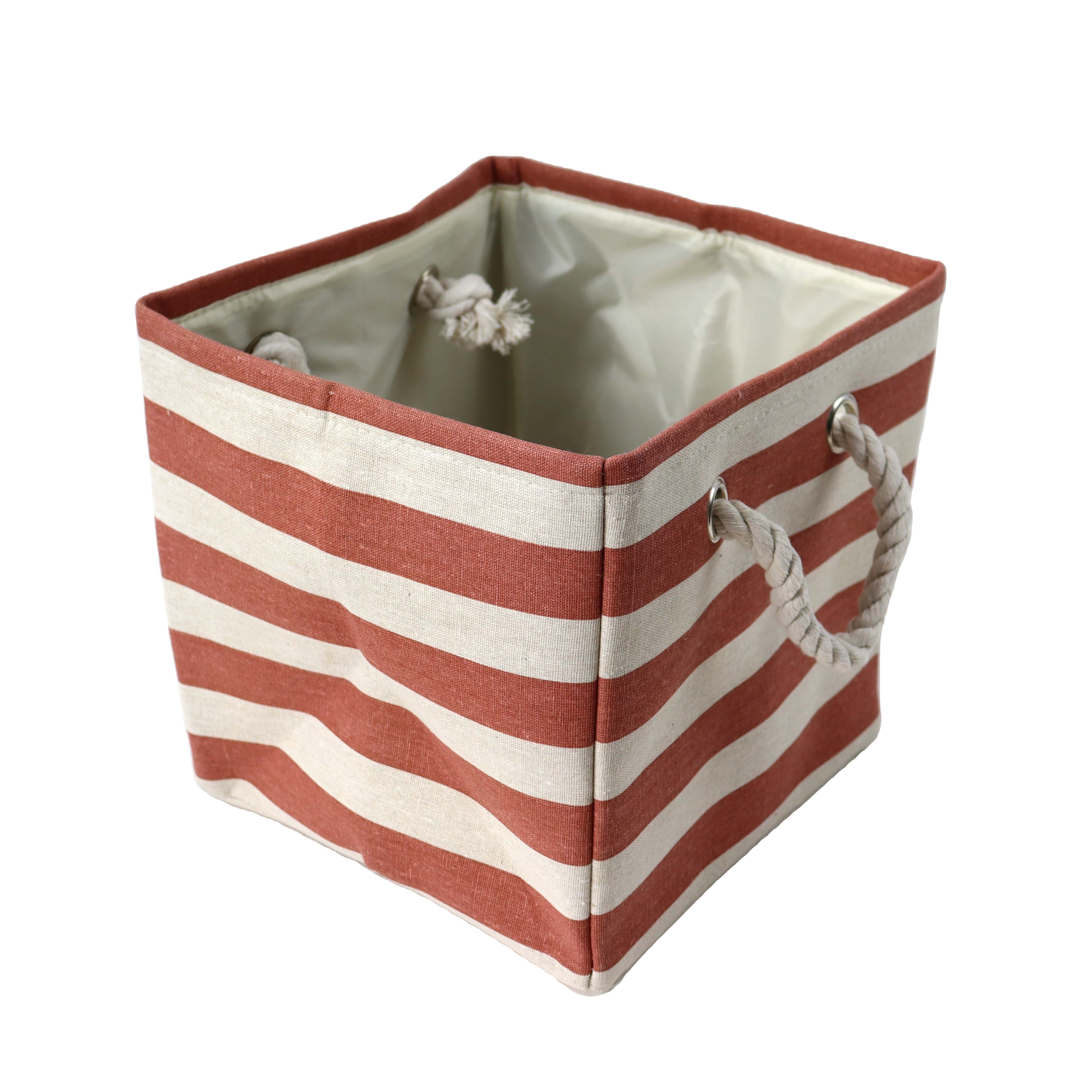 Foldable Cotton Stripe Storage Bin Box with Rope Handles Decorative Nursery Baby Kid Toy Clothes Towel Laundry Organizer