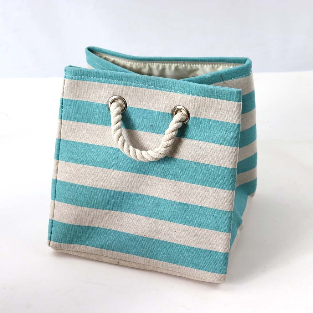 Foldable Cotton Stripe Storage Bin Box with Rope Handles Decorative Nursery Baby Kid Toy Clothes Towel Laundry Organizer