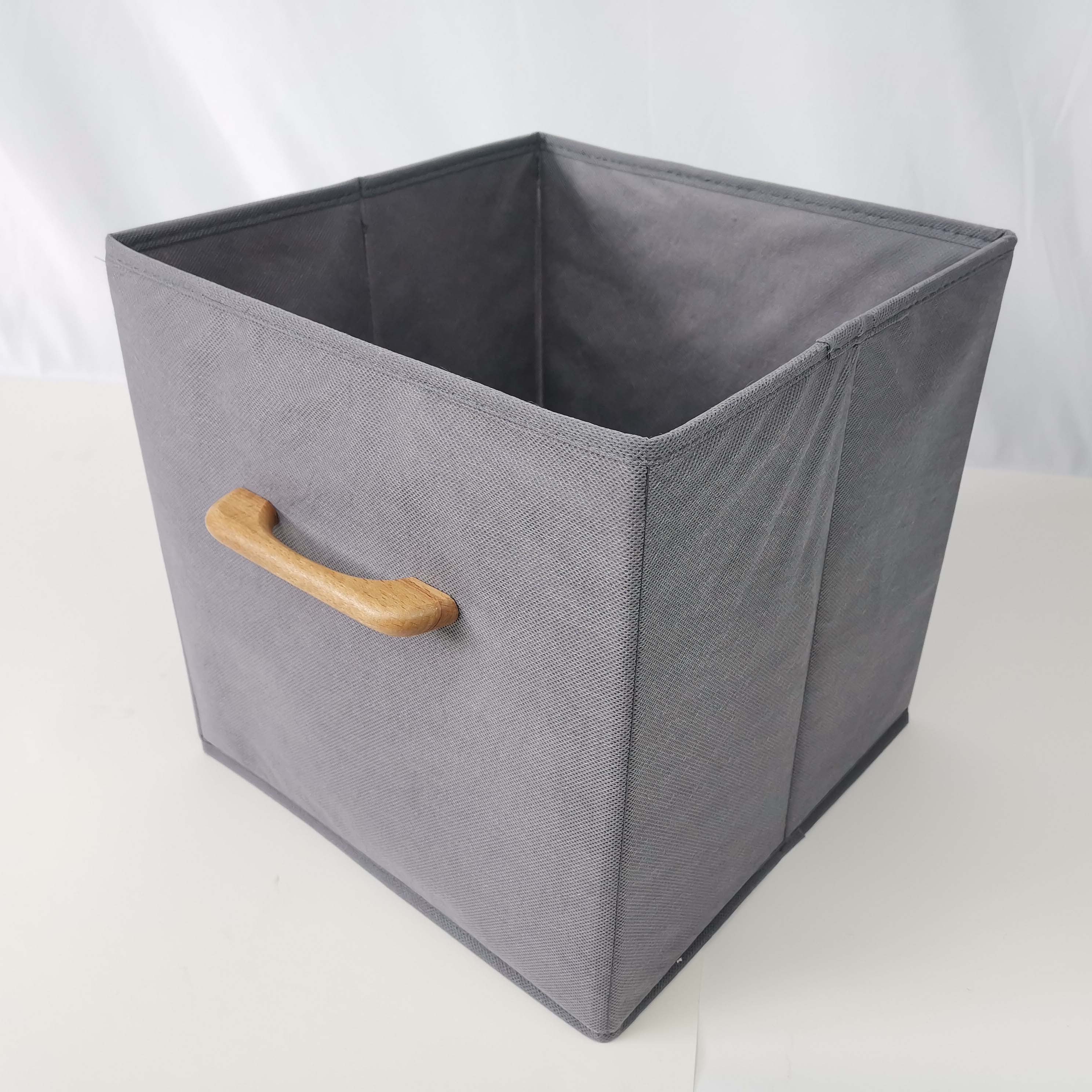 Foldable Storage cubes, Fabric Organizer Bins With wood Handle, For Organizing cubby or Closet Shelves