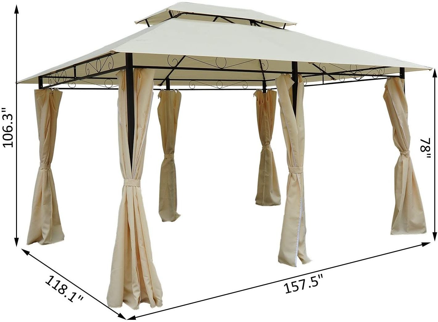 Wholesale 2-Tier Steel Outdoor Garden Gazebo with Vented Soft Top Canopy and Removable Curtains Outdoor Furniture