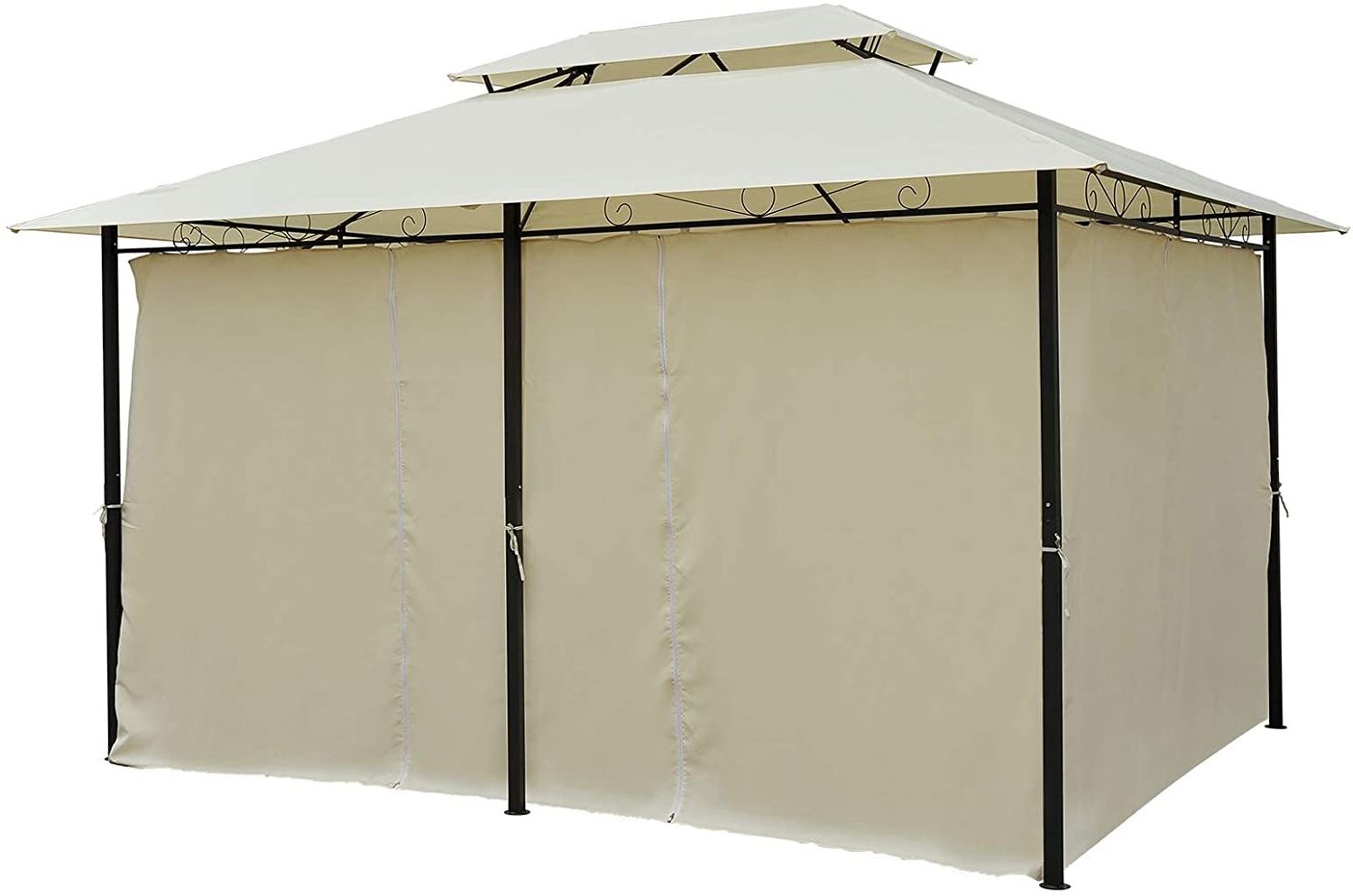 Wholesale 2-Tier Steel Outdoor Garden Gazebo with Vented Soft Top Canopy and Removable Curtains Outdoor Furniture