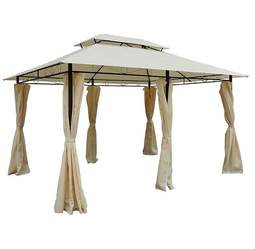 Wholesale 2-Tier Steel Outdoor Garden Gazebo with Vented Soft Top Canopy and Removable Curtains Outdoor Furniture