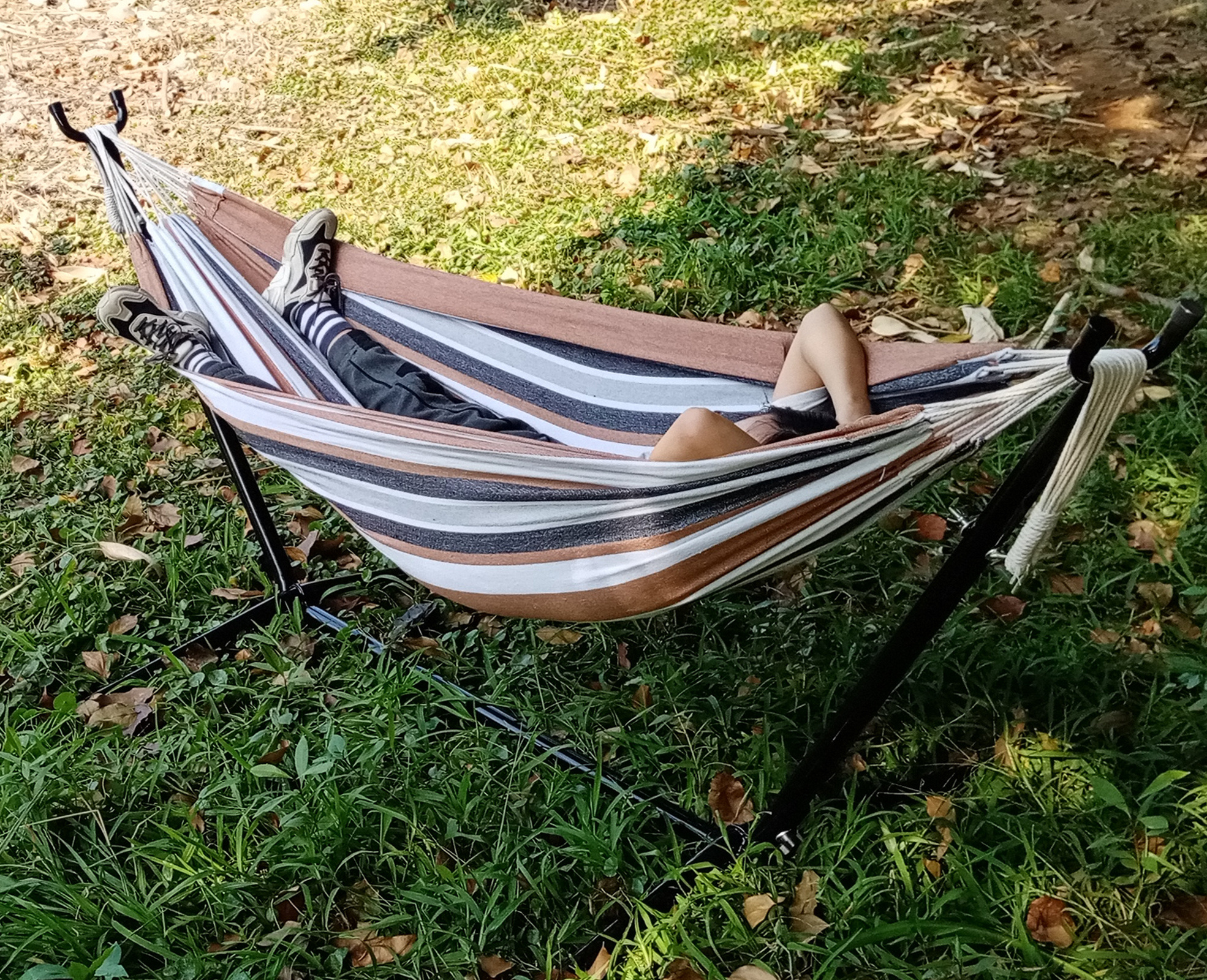 Dropshipping hammock Free Standing Swing Garden camping Hammock with Metal Frame Stand