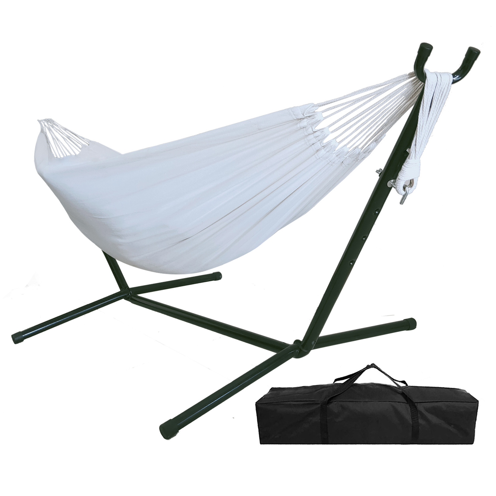 Lightweight Polyester Camping Hammock with Steel Stand Coffee Stripe for Indoor Outdoor Garden Patio Park Porch