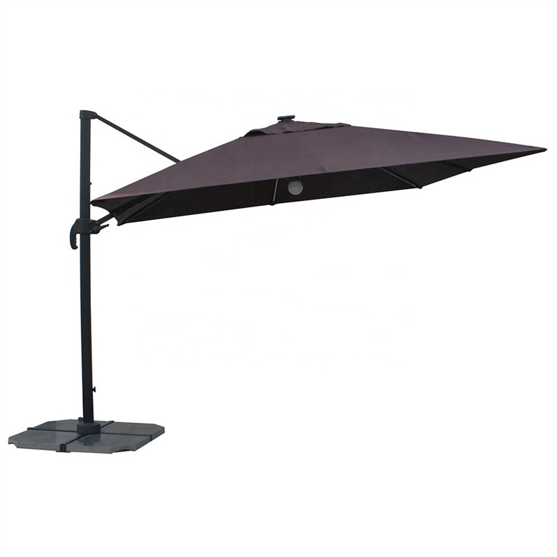 Garden Square Aluminum Rechaging Solar Led Lights Parasol Sun Patio Umbrella