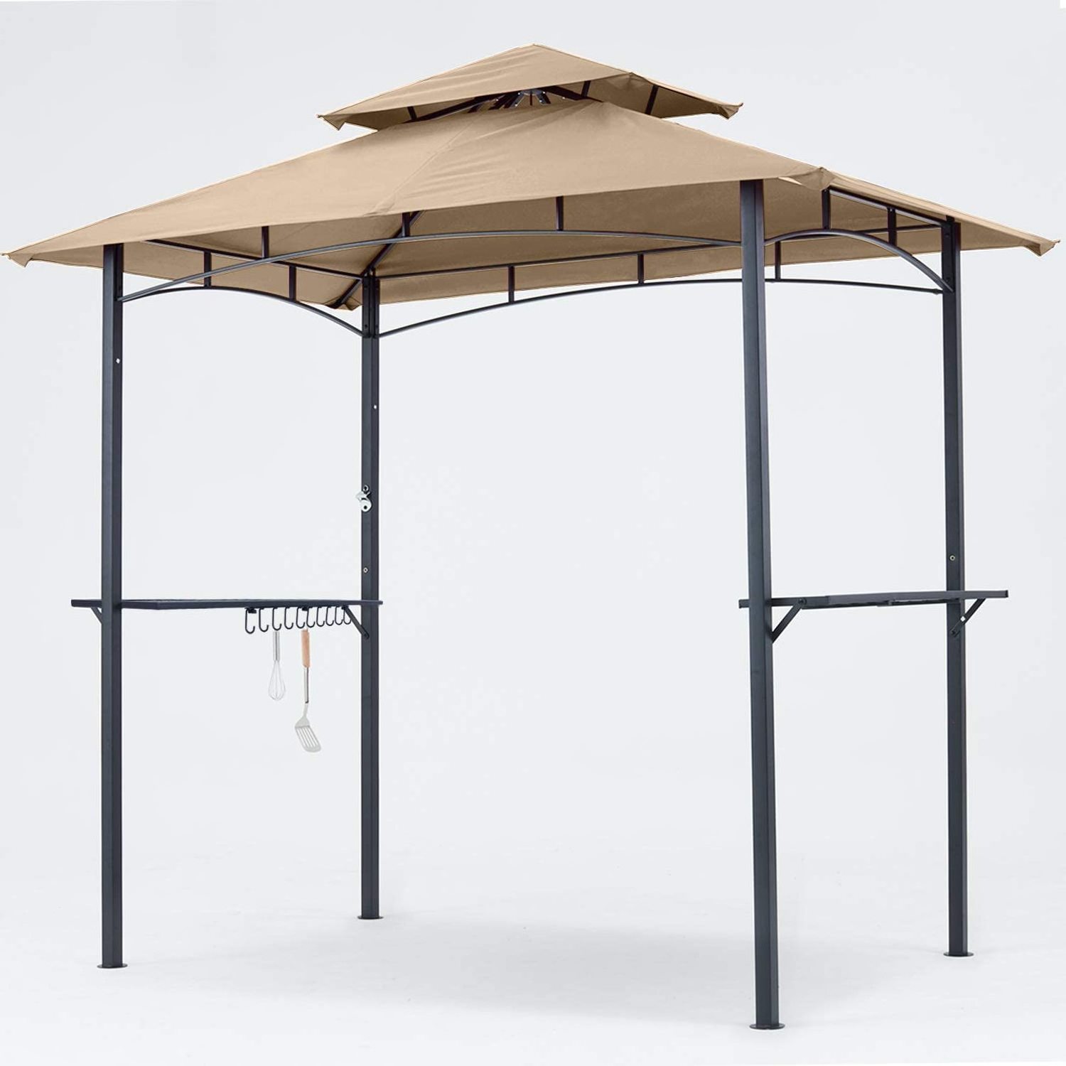 Double Flat Roof Gazebo Sunshade BBQ Metal Garden grill