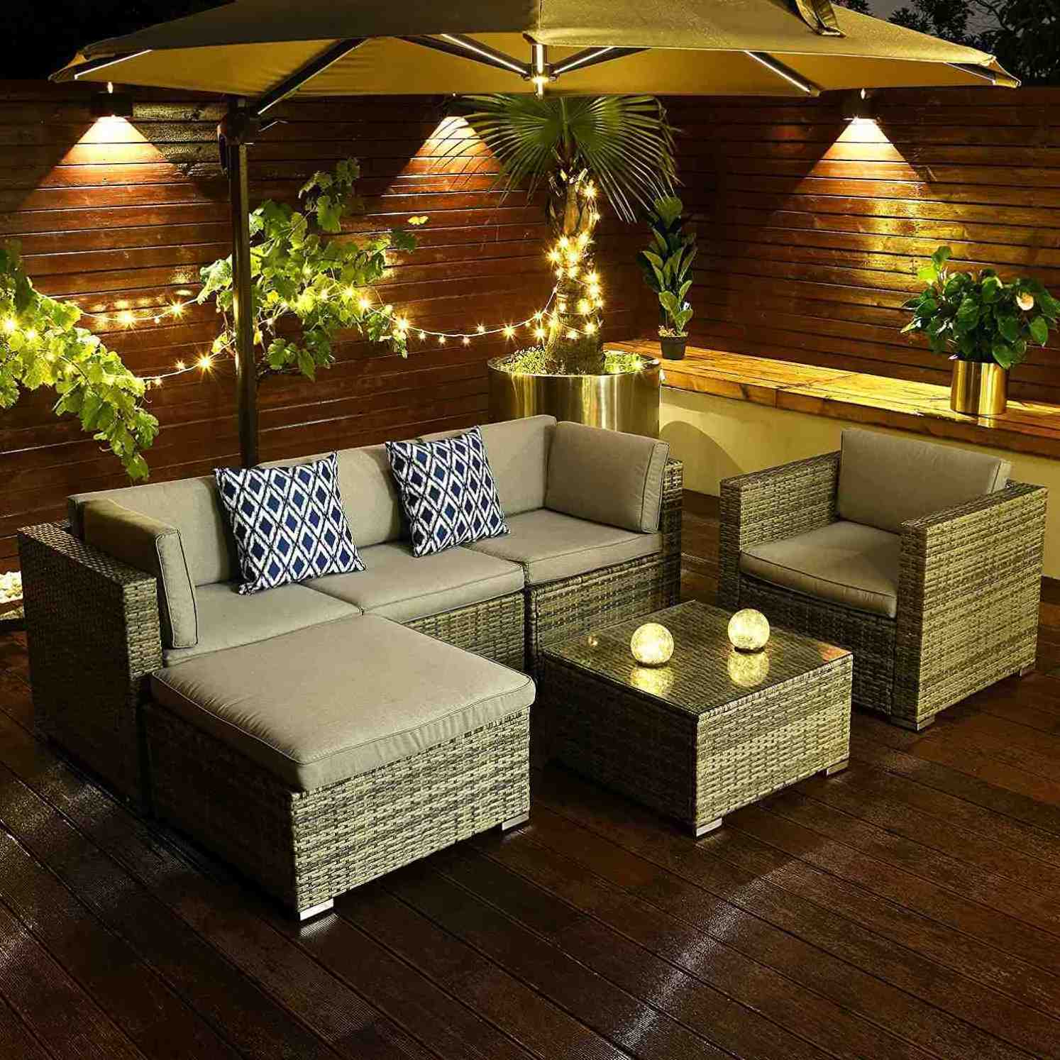 6 Pieces Patio Furniture Set Outdoor Sectional Sofa PE Rattan Wicker Conversation Set Outdoor Couch