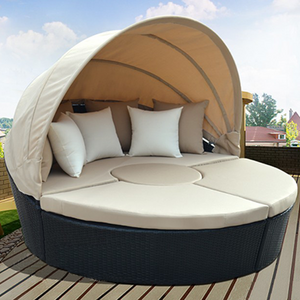 Leisure Sunbed Outdoor Furniture Wicker Round Bed With Canopy