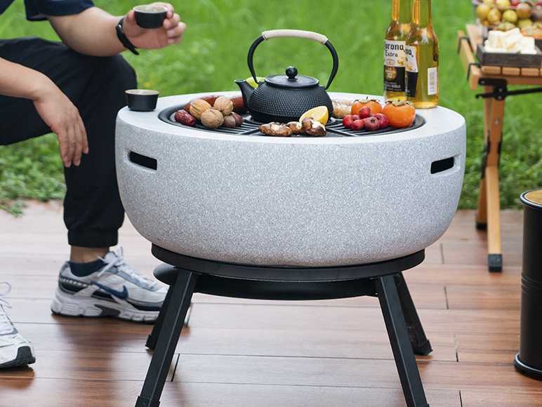 Concrete bbq brazier barbecue grill Garden Fire Pit Bowl Outdoor Heaters with Grill Grate