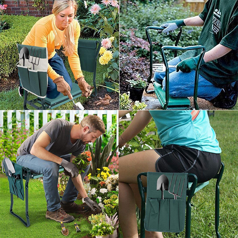 Folding Garden Home Kneeler Seat Work Bench Stool with Tool Pouch EVA Pad