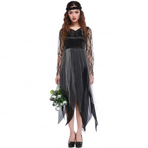 Ladies Zombie Corpse Bride Black Costume Halloween Scary Ghost Fancy Dress Costumes