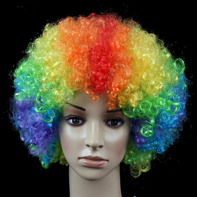 Hot Sale Football Sports Fan Wig Crazy Party Cheap Colorful Synthetic Afro Wig