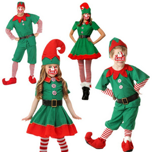 Halloween Costume Adults Kid Green Christmas Elf Clothing Cosplay Parent-Child Wear Adult Children Men Women Xmas Party Costume